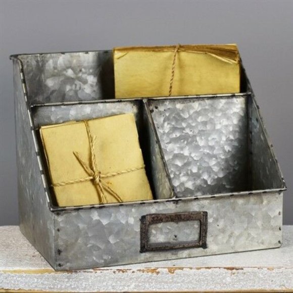 Other - Galvanized Metal Three Bin Industrial Desk Organiz